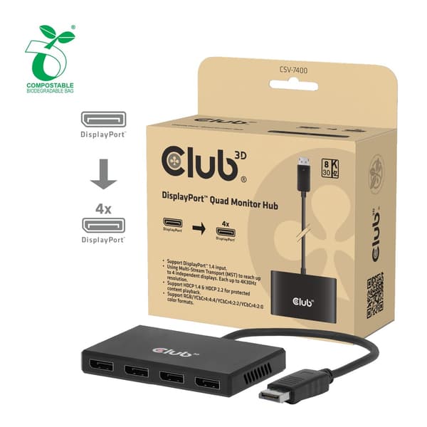 Club 3D CSV-7400 MST Hub 1x DisplayPort -> 4x DisplayPort