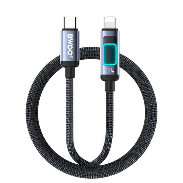 BWOO X324CL flätad snabbladdningskabel med ljusdisplay PD 27W USB-C - Lightning