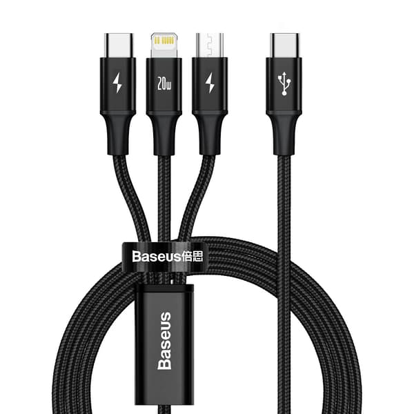 Baseus kabel 3in1 Rapid PD USB-C - micro USB + Lightning + USB-C 1,5m svart 20W svart