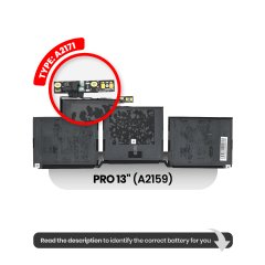 Batteri (A2171) För MacBook Pro 13" A2338 (2020) M1// A2289 (2020) / A2159 (2019)