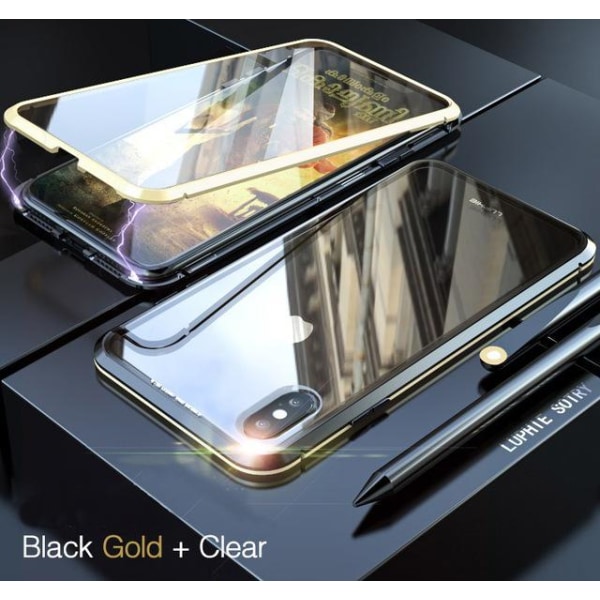 Dubbelsidig magnet fodral med härdat glas för iphone 11 pro max guld