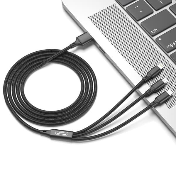 XO-kabel NB173 3i1 USB - Lightning + USB-C + microUSB 1,2 m 2,4A svart