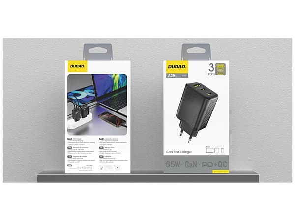 Dudao A29EU Adapter 65Watt 2xUSB-C 1xUSB-A svart svart