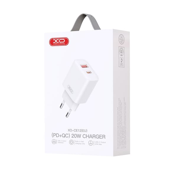 XO väggladdare CE12 PD QC 3 0 20W 1x USB 1x USB-C vit vit