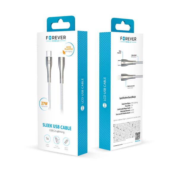 Forever Sleek kabel USB-C - Lightning 1,0 m 27W vit vit