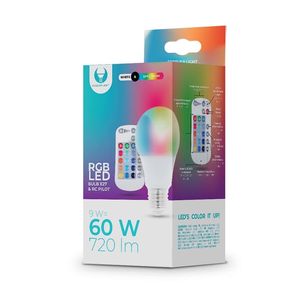 LED-lampa E27 A60 RGB + Vit 9W + RC Forever Light