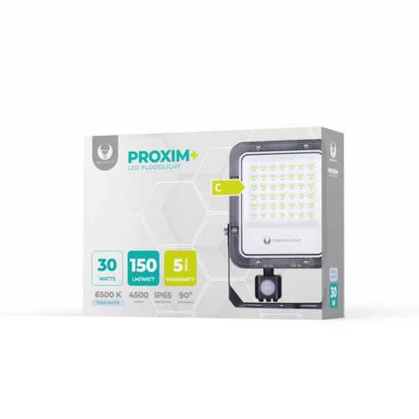 Floodlight LED PROXIM+ 30W 4500lm - 6500K Cold White, IP65, PIR sensor, Forever Light
