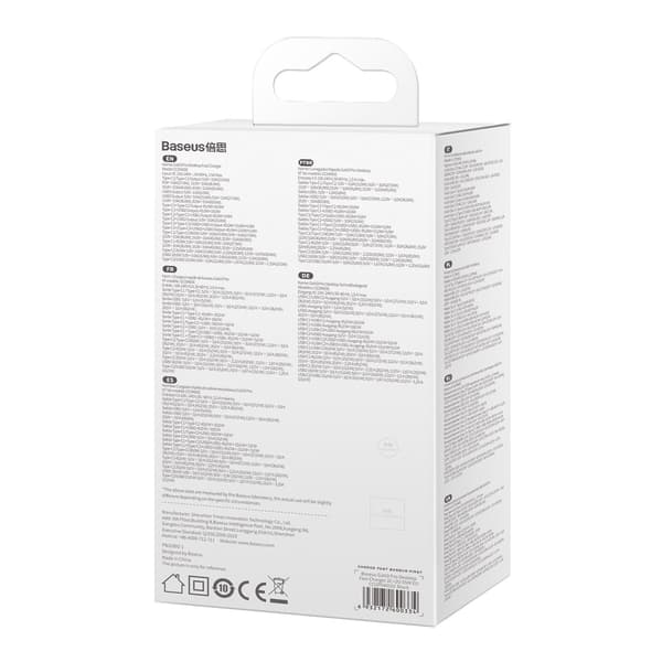 Baseus väggladdare GaN3 Pro PD 65W 2x USB-C 2x USB svart + USB-C - USB-C-kabel