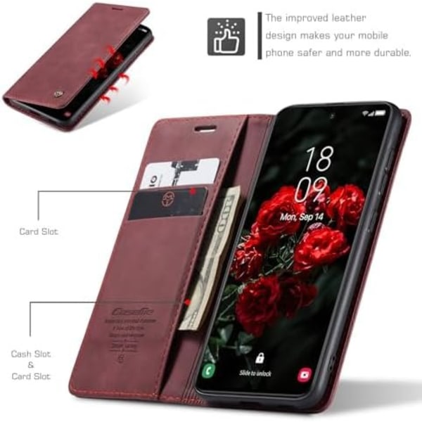Läderfodral caseme 0013 för Samsung S24 ultra vinröd vinröd