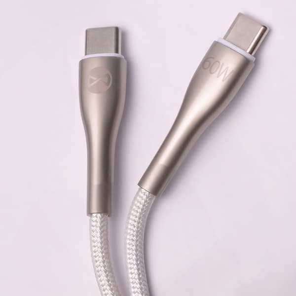 Forever Sleek-kabel USB-C - USB-C 1,0 m 60W vit
