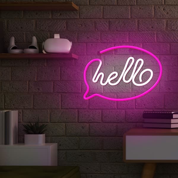 Neon LED-ljus HELLO rosa vit Fladdermus + USB FLNE15 Forever Light