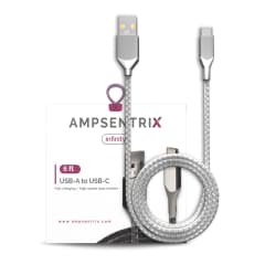 USB Typ C till USB Typ A-kabel (1,8 m / 6 fot) (AmpSentrix Infinity) (Silver)