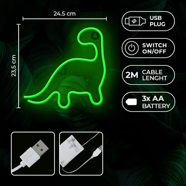 Neon LED-ljus DINOSAUR grön NNE01 Neolia