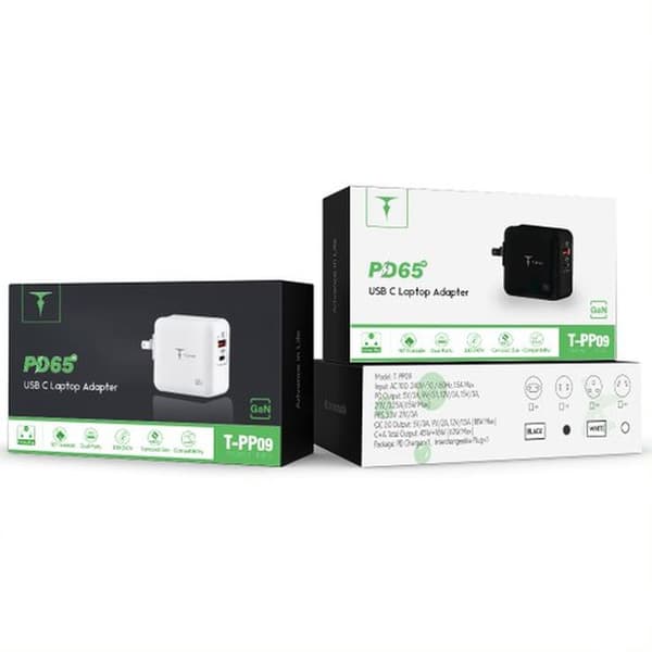 VÄGGLADDARE T-PHOX MEGA T-PP09 GAN PD 65W USB/USB-C SVART