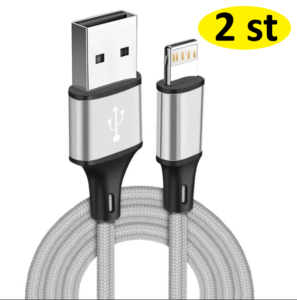 2 st 3m iPhone-kabel silver svart
