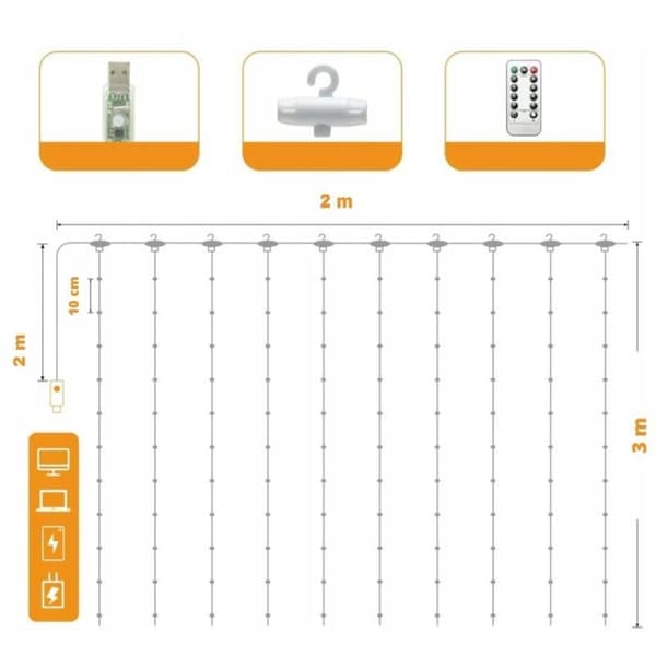 LED-RIDÅ (100 LED-LAMPOR) 3Mx1M VARMVIT vit