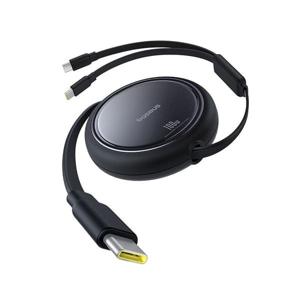 Baseus-kabel Bright Mirror 2in1 USB-C - USB-C + USB-C 1m 100W svart infällbar