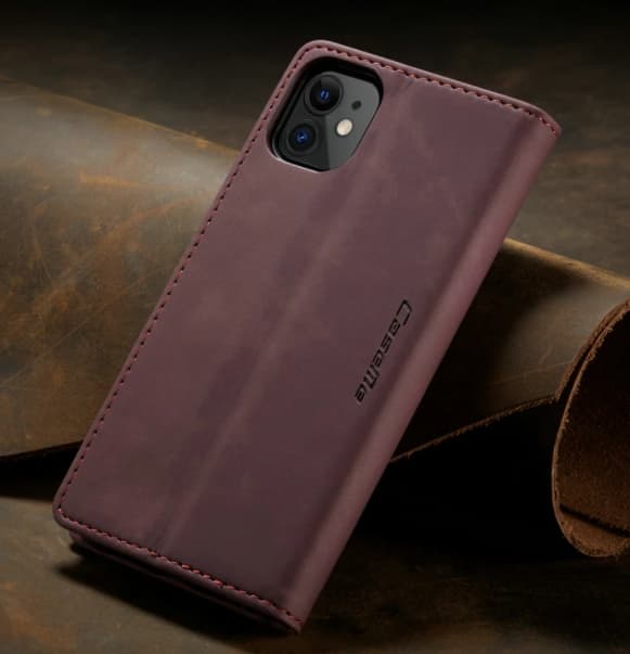 Läderfodral caseme 0013 för Samsung S23 Vinröd