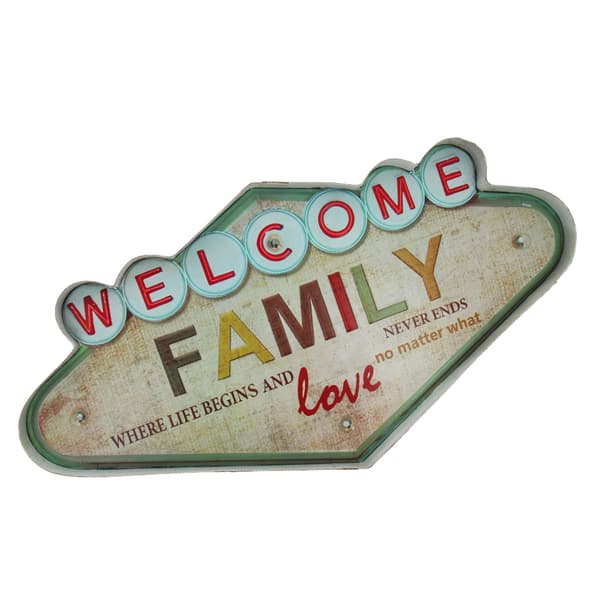RETRO Metallskylt LED Welcome Family Forever Light