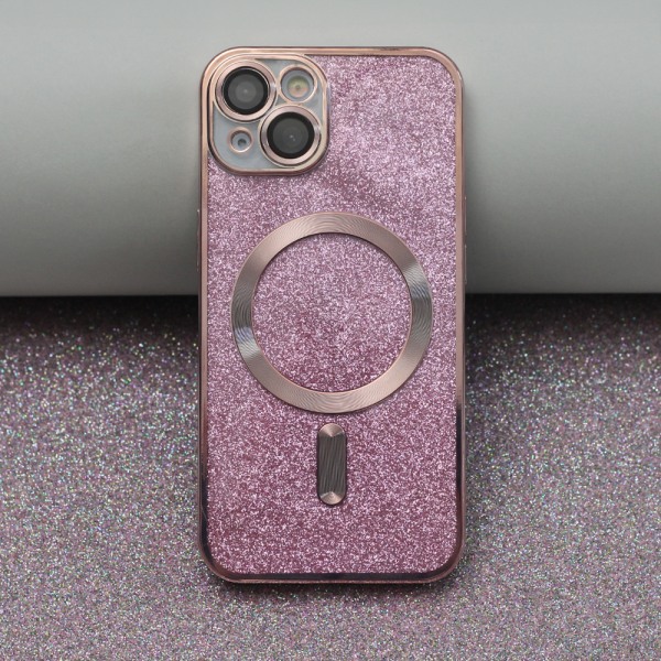 Glitter Chrome Mag-fodral för iPhone 15 plus rosa rosa