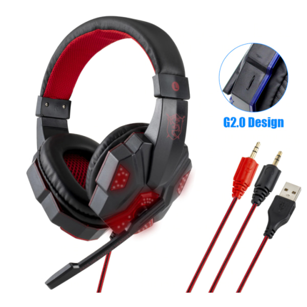 Professionell Gamer Headset för Dator och PS4 röd röd
