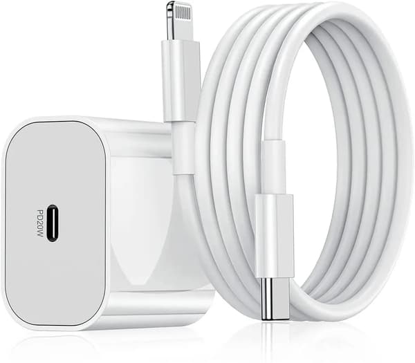 30W Strömadapter med 2 Kablar (USB-C till Lightning + USB-C till USB-C) vit