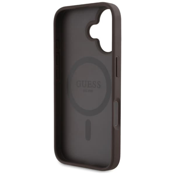 Guess HC MagSafe PU 4G Circle med klassisk logotypfodral för iPhone 16 Brun