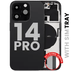 Baksida med smådelar för iPhone 14 Pro (EU / Global version) (Begagnad OEM-dragning: Klass A) (Rymdsvart) svart