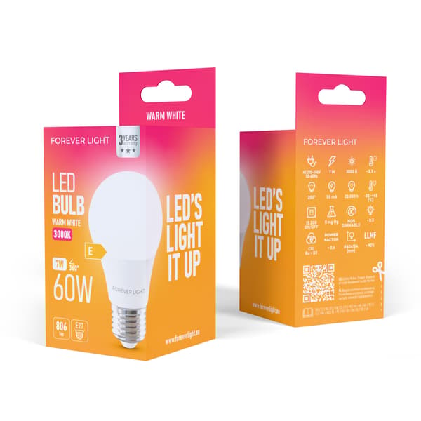 Forever Light LED-lampa E27 A60 7W 806lm 3000K klass E