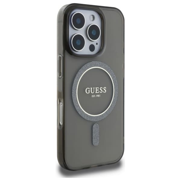 Guess HC MagSafe IML Glitter Circle fodral för iPhone 16 Pro Max svart
