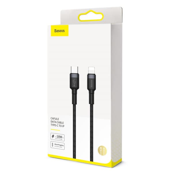 Baseus kabel Cafule PD USB-C - Lightning 1,0 m grå-svart 18W svart