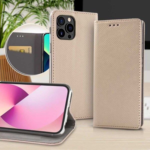 Smart Case Book för iphone 15 pro guld guld