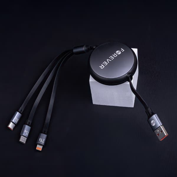 Forever 3i1-kabel USB - Lightning + 2x USB-C 1,2 m 100W svart