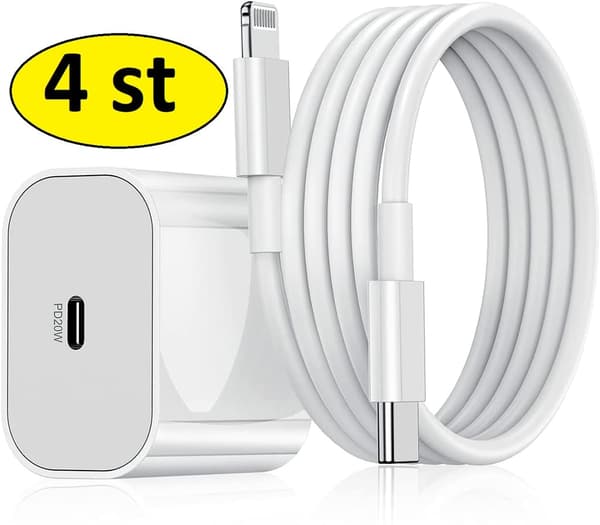 4 st snabbladdare för iphone11/12/13/14 med 2 m kabel