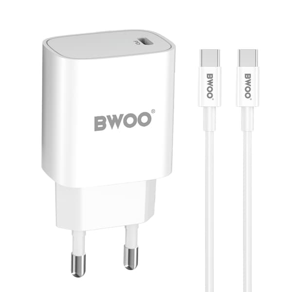 BWOO CDA159 PD väggladdare 20W 1x USB-C-port + USB-C vit