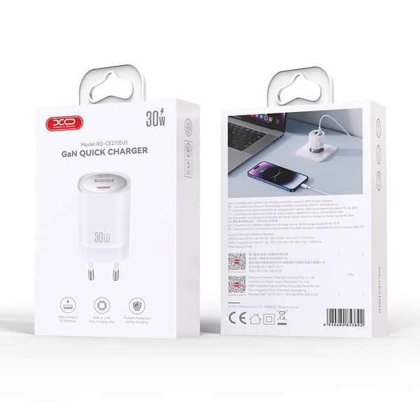 XO väggladdare CE21 PD 30W 1x USB-C 1x USB vit