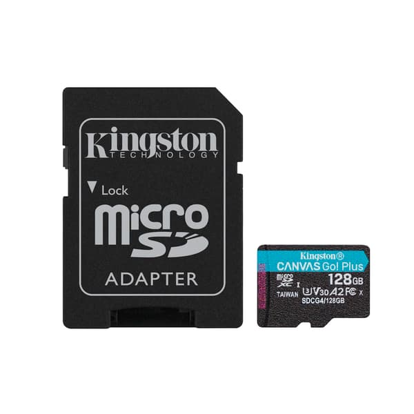 Kingston minneskort 128GB microSDXC Canvas Go Plus Gen4 200MB/s A2 U3 V30 + adapter