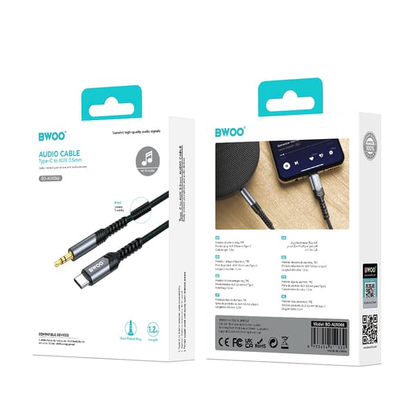 BWOO-kabel AUX 3,5 mm - USB-C BO-AUX066 svart