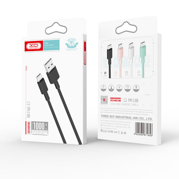 XO-kabel NB156 USB - microUSB 1,0 m 2,4A vit