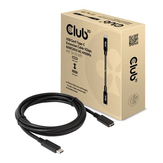 Club 3D CAC-1529 USB-C forlängerkabel 2m svart