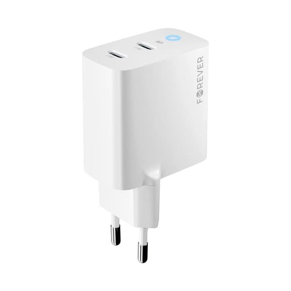 Forever TC-06-65CC GaN PD QC laddare 2x USB-C 65W vit