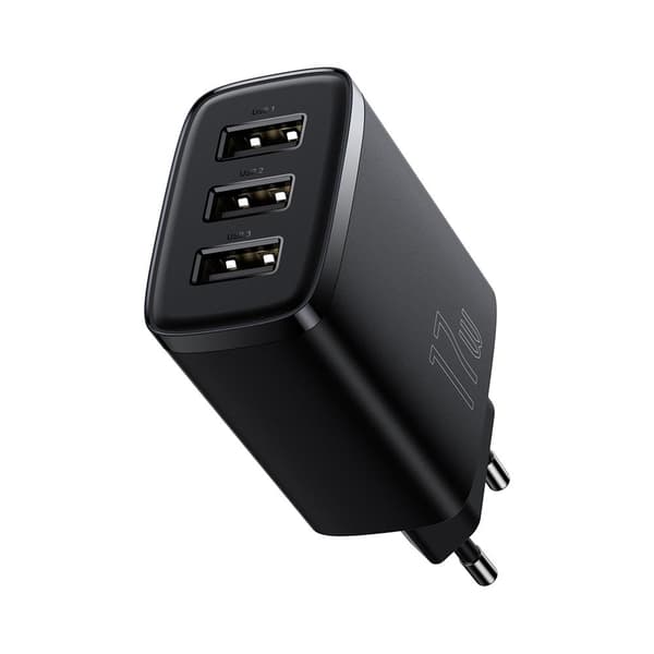 Baseus väggladdare Compact 3 x USB svart 17w