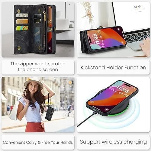 CaseMe läderfodral 008 iPhone 16 Plus – Svart svart