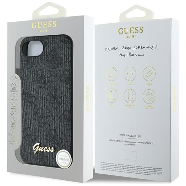 Guess HC MagSafe 4G PU Script Logo fodral för iPhone 16e svart