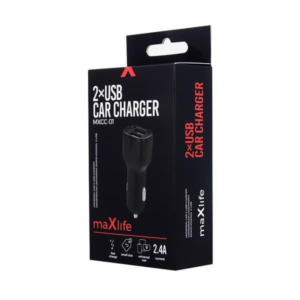 Maxlife MXCC-01 billaddare 2x USB 2.4A svart