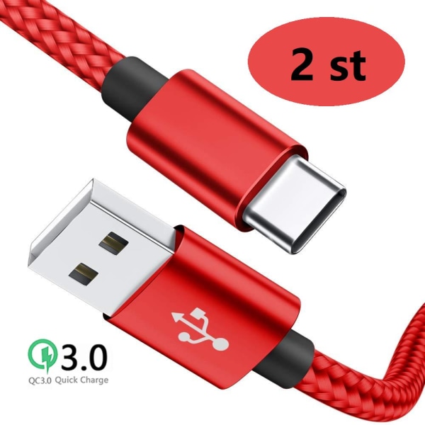 2 st super kvalitet 3 m  usb-c|ljusblå blå