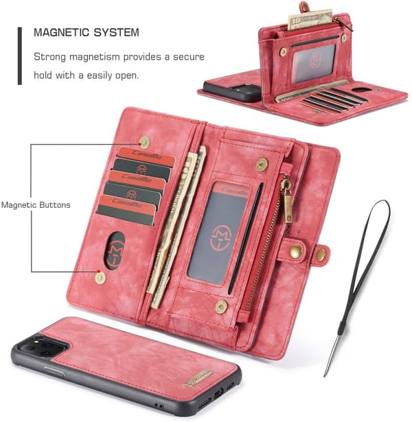 Läderplånboksfodral med dragkedja för iPhone 11 - Röd, Merskydd