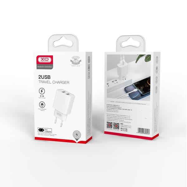 XO väggladdare CE02C 2x USB 2,1A vit vit