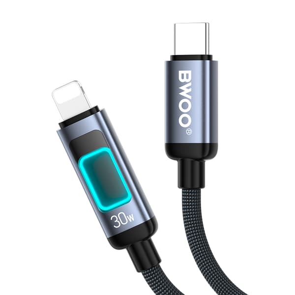 BWOO X324CL flätad snabbladdningskabel med ljusdisplay PD 27W USB-C - Lightning