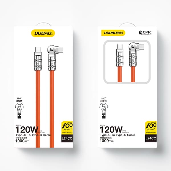 Dudao L24CC USB-C to USB-C Angled cable 120W 1m rotation 180° orange